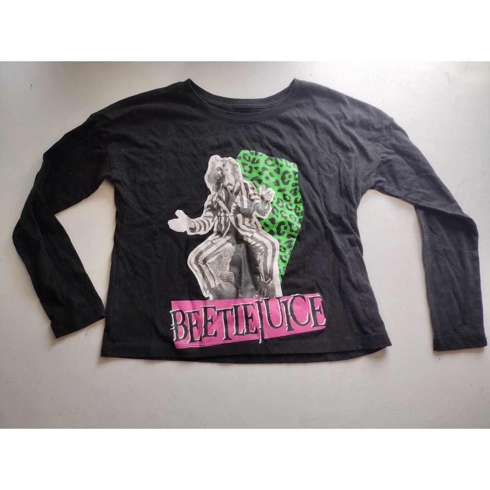 Beetlejuice Kids Black Long‎ Sleeve Graphic Tee Shirt Large 10-12 Movie Merch